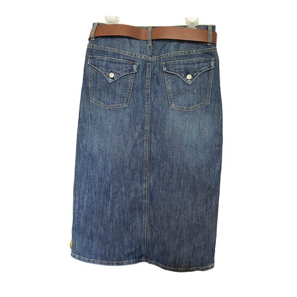 Lena Jeans Y2K Blue Demin Maxi Skirt with Gem Belt and Front Slit Women's 8 NWOT - Picture 3 of 10
